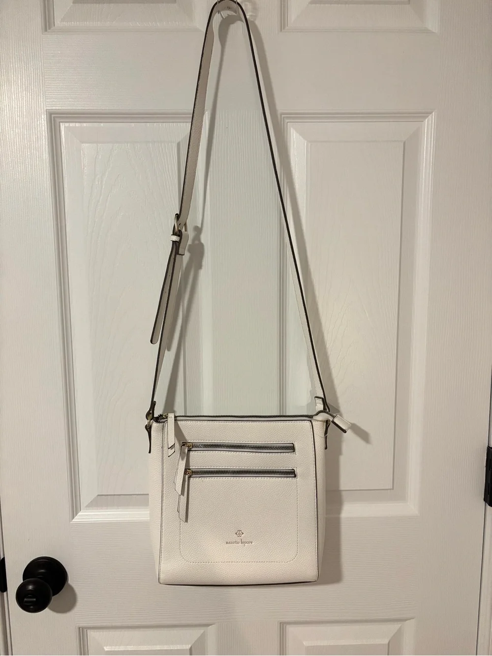 Classic Minimalist Nanette Lepore Ivory Pebbled Crossbody Bag Double Zip Gold